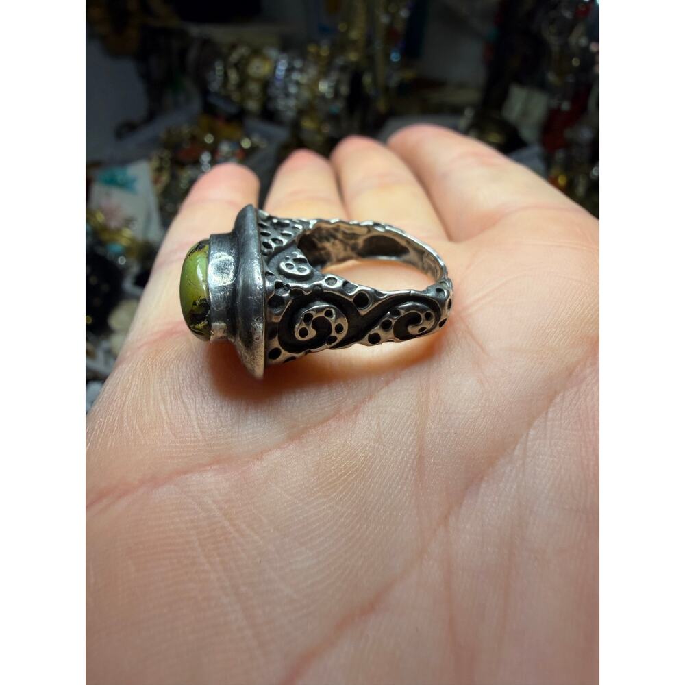 Dian Malouf Vintage Turquoise Ring Scroll Sterling Silver Sz 6.25 Artisan - Picture 2 of 7